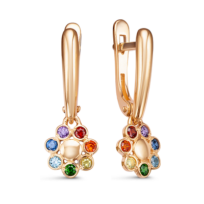 Серьги детские 585 1202053 арт.1202053 Фианит Кр 1,50  Sapphire blue 30;Фианит Кр 1,50  Green 35;Фиа