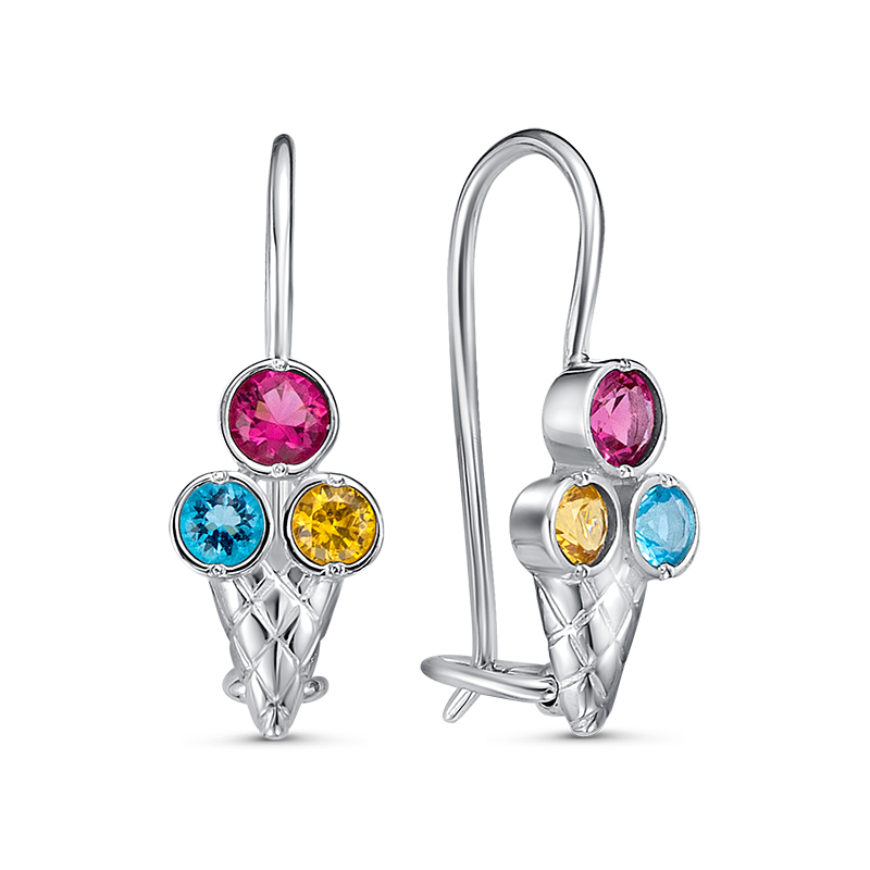 Серьги 925 с1202971 арт.с1202971 2 Кварц  иск. Кр 2,50  голуб. 0,021;2 Кварц  иск. Кр 3,00  крас 0,0