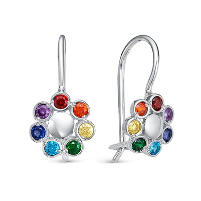 Серьги 925 с1202443 арт.с1202443 2 Фианит Кр 1,75  Green 35 0,015;2 Фианит Кр 1,75  Sapphire blue 30