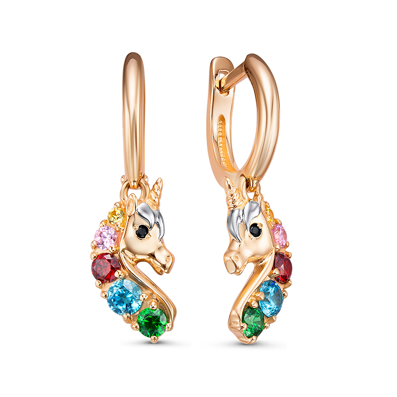 Серьги детские 585 1202528 арт.1202528 Фианит Кр 3,00  Aqua Blue 38;Фианит Кр 2,00  Pink01;Фианит Кр