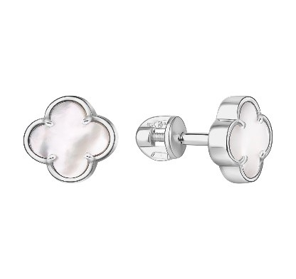 12-12-0Э00-29713 Серьги-пуссеты, эмаль белый перламутр 0,00000 2,36г